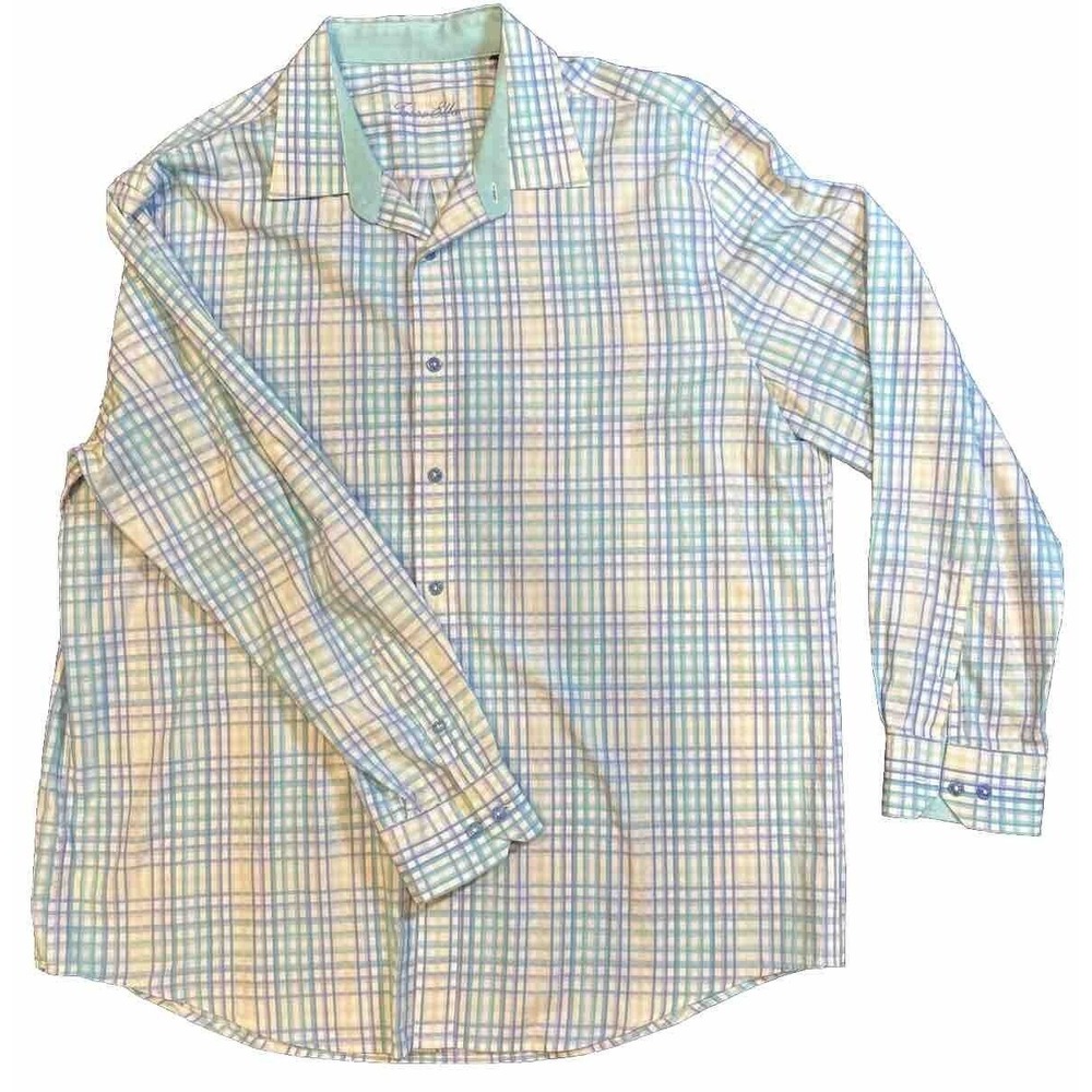 TASSO ELBA Mens Pastel Plaid Collared Button Down Long Sleeve Shirt XL EASTER